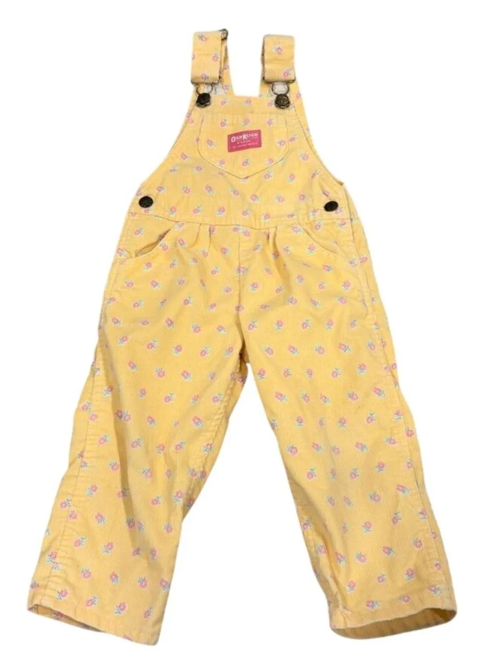 OshKosh Bgosh Yellow Floral Corduroy Overalls For Baby Girl - Size 12M